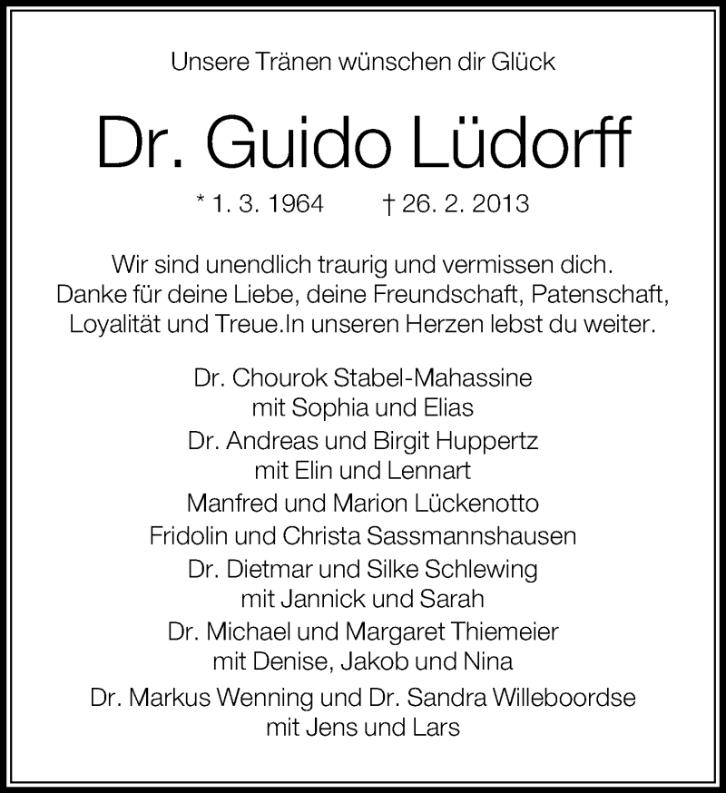  Traueranzeige für Guido Lüdorff vom 06.03.2013 aus Neue Westfälische