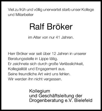 Traueranzeige von Ralf Bröker von Neue Westfälische