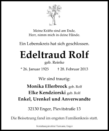 Traueranzeige von Edeltraud Rolf von Neue Westfälische