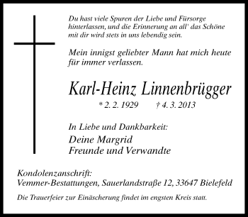 Traueranzeige von Karl-Heinz Linnenbrügger von Neue Westfälische