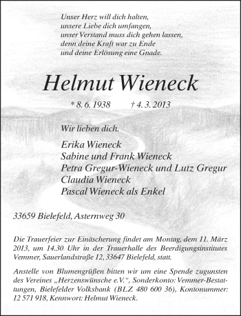 Traueranzeige von Helmut Wieneck von Neue Westfälische