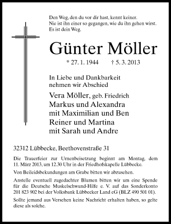 Traueranzeige von Günter Möller von Neue Westfälische