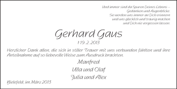 Traueranzeige von Gerhard Gaus von Neue Westfälische