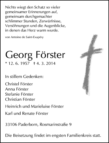 Traueranzeige von Georg Förster von Neue Westfälische