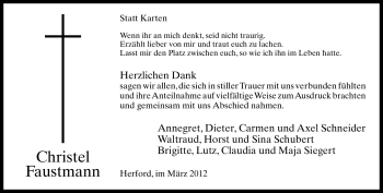 Traueranzeige von Christel Faustmann von Neue Westfälische