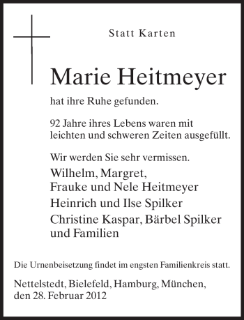 Traueranzeige von Marie Heitmeyer von Neue Westfälische
