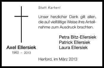 Traueranzeige von Axel Ellersiek von Neue Westfälische