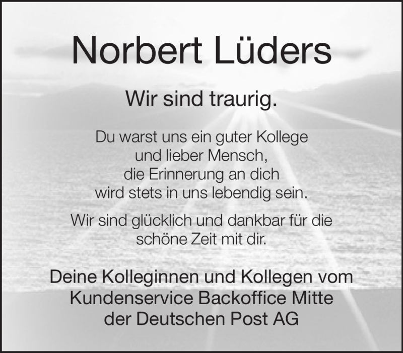  Traueranzeige für Norbert Lüders vom 10.03.2012 aus Neue Westfälische