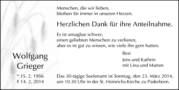 Traueranzeige von  Grieger  von Neue Westfälische