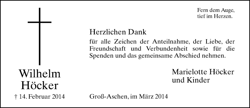  Traueranzeige für Wilhelm Höcker vom 22.03.2014 aus Neue Westfälische