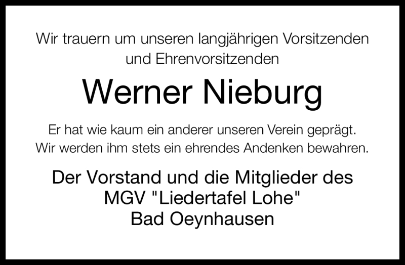 Traueranzeige für Werner Nieburg vom 13.03.2012 aus Neue Westfälische