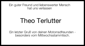 Traueranzeige von Theo Terlutter von Neue Westfälische
