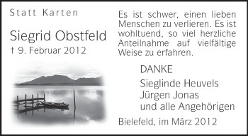 Traueranzeige von Siegried Obstfeld von Neue Westfälische