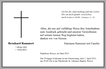 Traueranzeige von Bernhard Rammert von Neue Westfälische