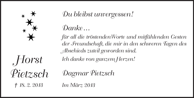  Traueranzeige für Horst Pietzsch vom 29.03.2013 aus Neue Westfälische