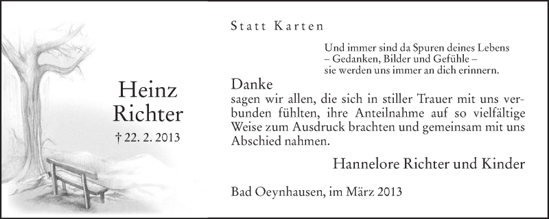  Traueranzeige für Heinz Richter vom 23.03.2013 aus Neue Westfälische
