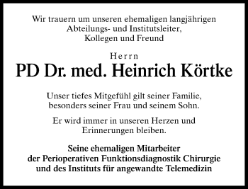 Traueranzeige von Heinrich Körtke von Neue Westfälische
