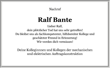 Traueranzeige von Ralf Bante von Neue Westfälische