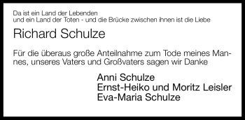 Traueranzeige von Richard Schulze von Neue Westfälische