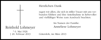 Traueranzeige von Reinhold Lohmeyer von Neue Westfälische