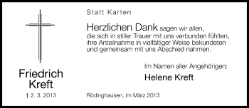 Traueranzeige von Friedrich Kreft von Neue Westfälische