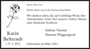 Traueranzeige von Karin Behrendt von Neue Westfälische