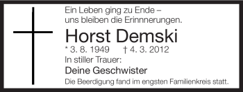 Traueranzeige von Horst Demski von Neue Westfälische