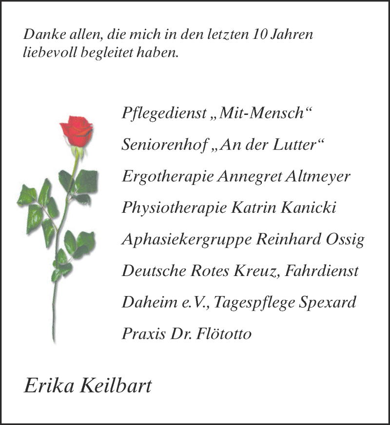  Traueranzeige für Erika Keilbart vom 12.04.2014 aus Neue Westfälische