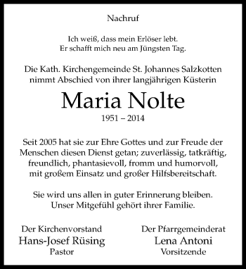 Traueranzeige von Maria Nolte von Neue Westfälische