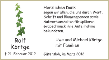 Traueranzeige von Rolf Körtge von Neue Westfälische