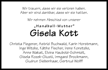 Traueranzeige von Gisela Kott von Neue Westfälische