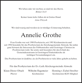 Traueranzeige von Annelie Grothe von Neue Westfälische