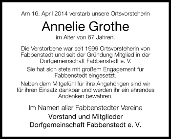 Traueranzeige von Annelie Grothe von Neue Westfälische