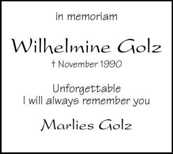Traueranzeige von Wilhelmine Golz von Neue Westfälische