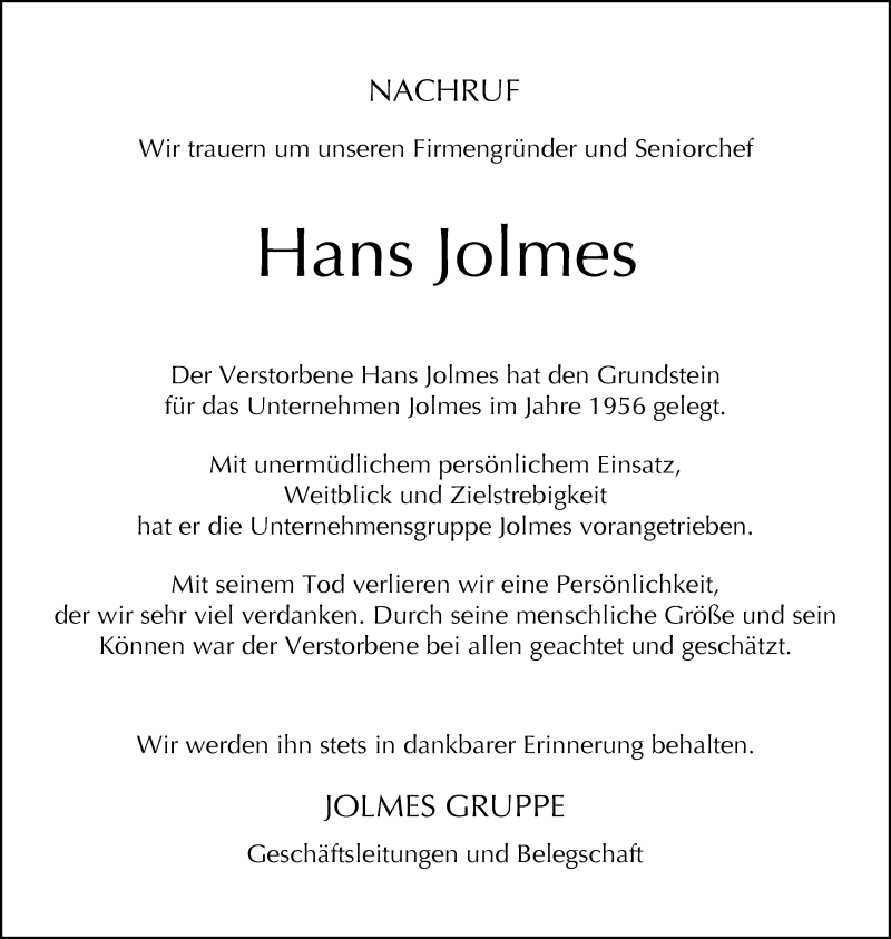  Traueranzeige für Hans Jolmes vom 20.04.2013 aus Neue Westfälische