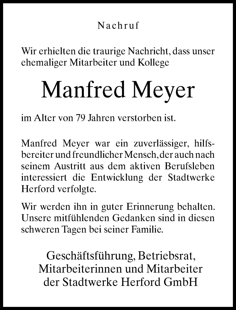  Traueranzeige für Manfred Meyer vom 24.04.2013 aus Neue Westfälische