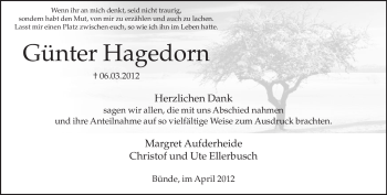 Traueranzeige von Günter Hagedorn von Neue Westfälische