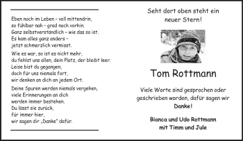 Traueranzeige von Tom Rottmann von Neue Westfälische
