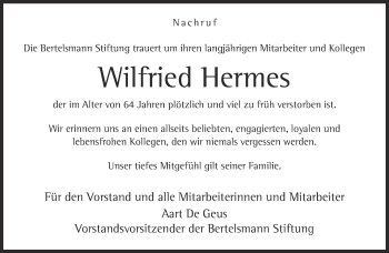 Traueranzeige von Wilfried Hermes von Neue Westfälische