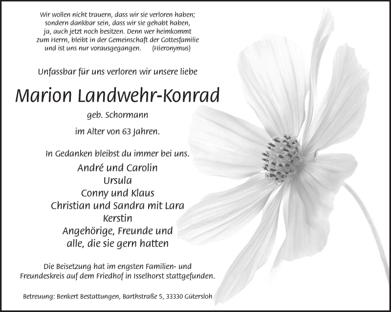  Traueranzeige für Marion Landwehr-Konrad vom 27.04.2013 aus Neue Westfälische