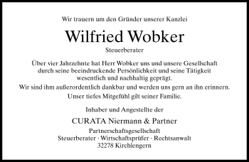 Traueranzeige von Wilfried Wobker von Neue Westfälische