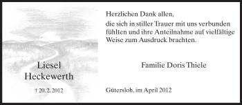 Traueranzeige von Liesel Heckewerth von Neue Westfälische