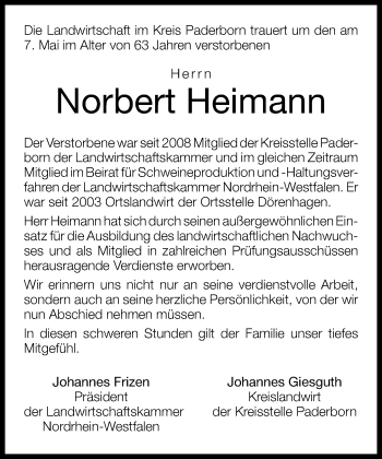 Traueranzeige von Norbert Heimann von Neue Westfälische
