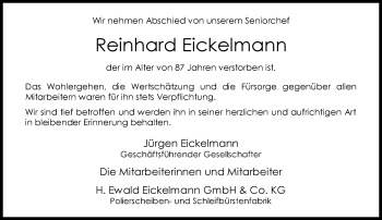 Traueranzeige von Reinhard Eickelmann von Neue Westfälische