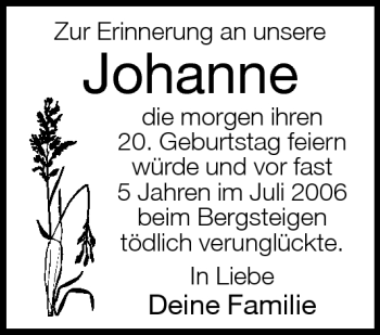 Traueranzeige von Johanne - von Neue Westfälische