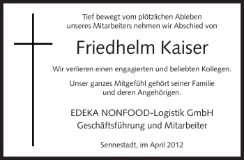 Traueranzeige von Friedhelm Kaiser von Neue Westfälische