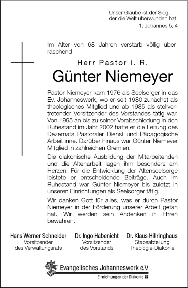  Traueranzeige für Günter Niemeyer vom 22.04.2011 aus Neue Westfälische