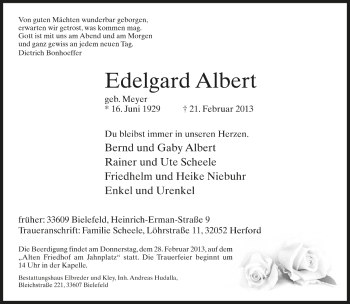 Traueranzeige von Edelgard Albert von Neue Westfälische