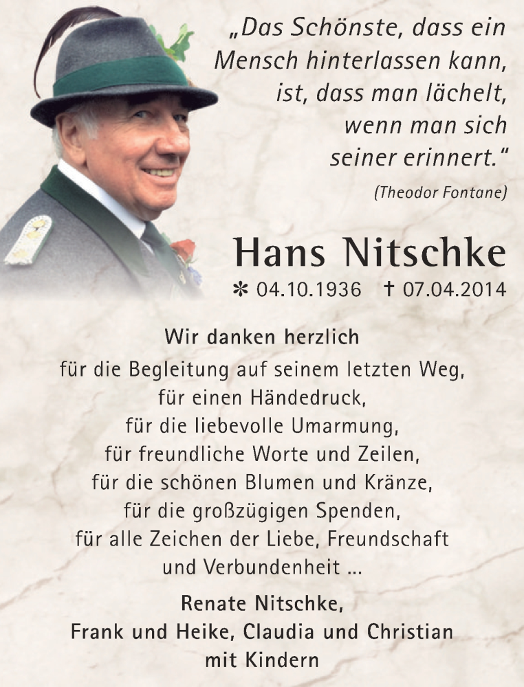  Traueranzeige für Hans Nitschke vom 24.05.2014 aus Neue Westfälische
