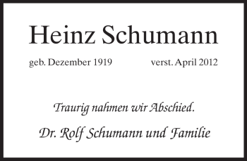 Traueranzeige von Heinz Schumann von Neue Westfälische